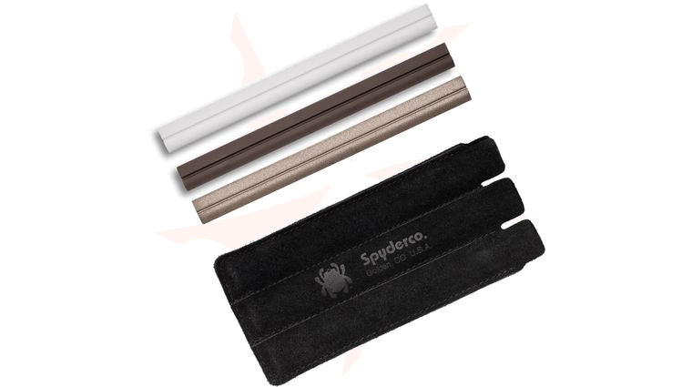 Spyderco Ceramic ProFile Stone 3-Piece Sharpener Set, 8 inch Overall, Suede Pouch