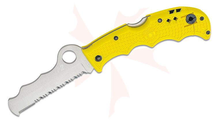 Spyderco Assist Salt Rescue Folder 3.68 inch H2 Combo Blade, Yellow FRN Handle, Whistle, Retractable Window Breaker