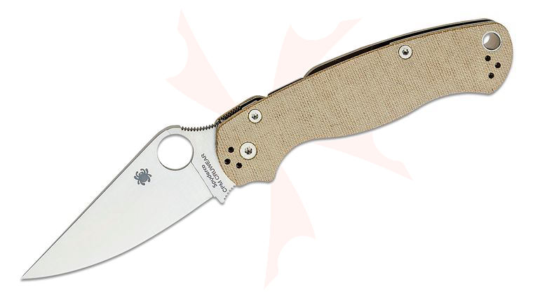 Spyderco Paramilitary 2 Folding Knife 3.47 inch CruWear Satin Plain Blade, Brown Canvas Micarta Handles