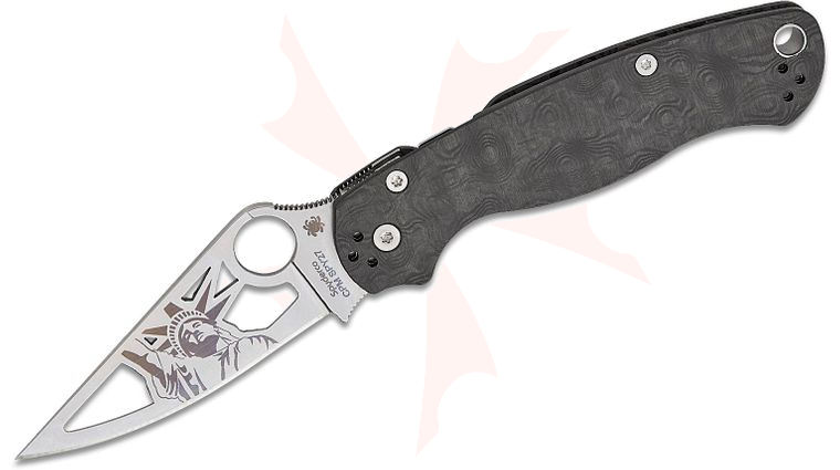 Spyderco Paramilitary 2 Distributor Exclusive  inchCut-Through inch Folding Knife 3.45 inch CPM-SPY27 Satin Laser Etched Plain Blade, Black Dunes FatCarbon Handles