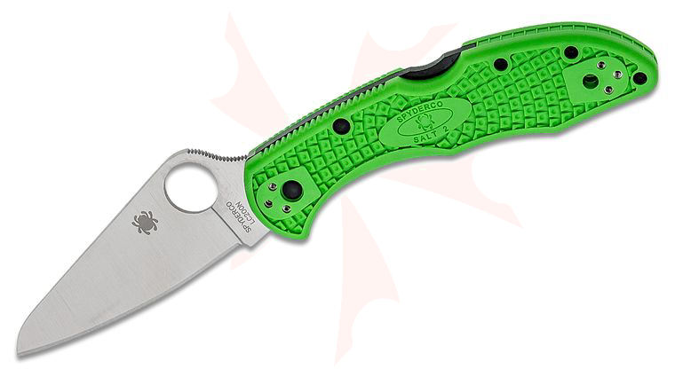 Spyderco Salt 2 Folding Knife 3 inch LC200N Plain Blade, Green FRN Handles