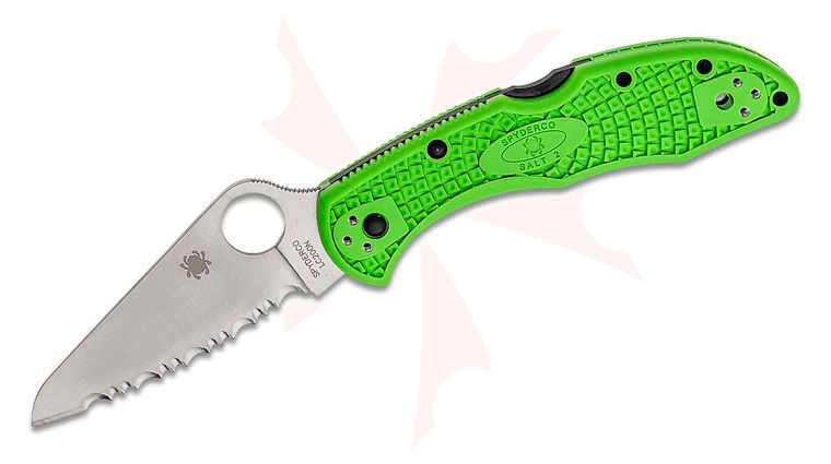 Spyderco Salt 2 Folding Knife 3 inch LC200N Serrated Blade, Green FRN Handles