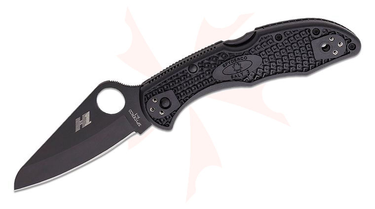 Spyderco Salt 2 Folding Knife 3 inch Black Plain Blade, Black FRN Handles