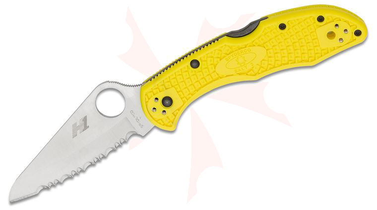 Spyderco Salt 2 Folding Knife 3 inch Serrated Blade, Yellow FRN Handles