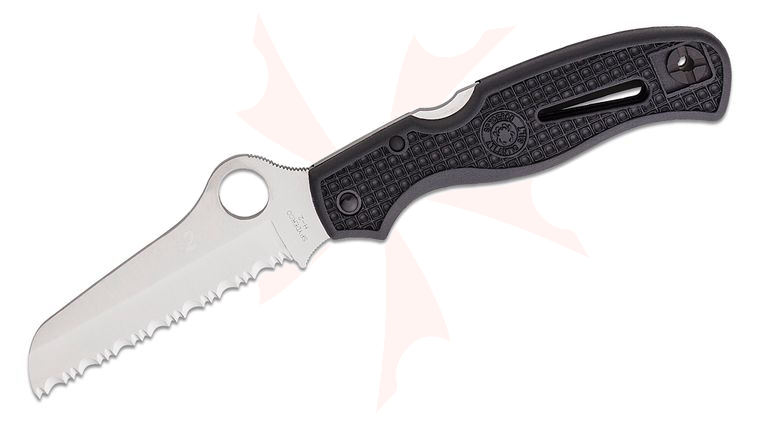 Spyderco Atlantic Salt Folding Knife 3-11/16 inch H1 Serrated Rescue Blade, Black FRN Handles