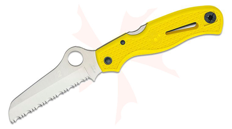 Spyderco Atlantic Salt Folding Knife 3.69 inch H2 Serrated Rescue Blade, Yellow FRN Handles