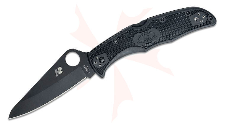 Spyderco Pacific Salt 2 Folding Knife 3.78 inch H2 Black TiCN Plain Blade, Black FRN Handles