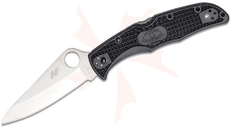Spyderco Pacific Salt 2 Folding Knife 3.78 inch H2 Satin Plain Blade, Black FRN Handles