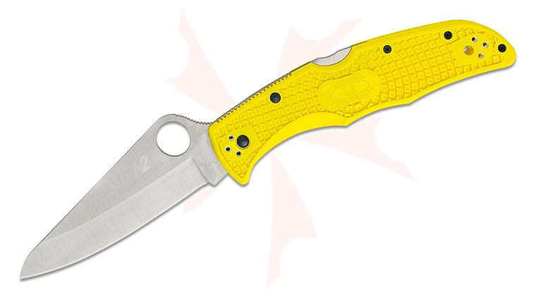 Spyderco Pacific Salt 2 Folding Knife 3.78 inch H2 Satin Plain Blade, Yellow FRN Handles