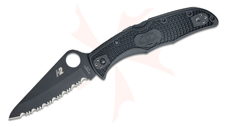 Spyderco Pacific Salt 2 Folding Knife 3.78 inch H2 Black TiCN Serrated Blade, Black FRN Handles