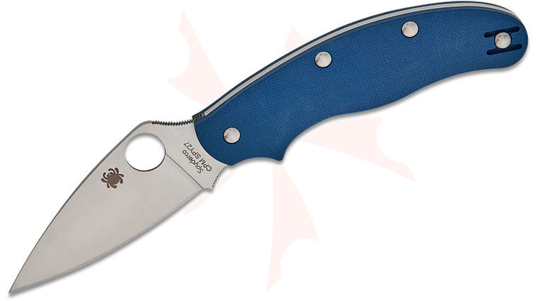 Spyderco UK Penknife Slipjoint Folding Knife 2.95 inch CPM-SPY27 Leaf-Shaped Satin Plain Blade, Cobalt Blue G10 Handles
