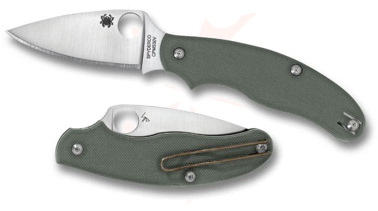 Spyderco UK Penknife 3 inch S30V Plain Leaf Blade, Foliage Green G10 Handle
