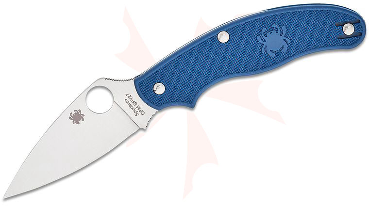 Spyderco UK Penknife Folding Knife 2.95 inch CPM-SPY27 Leaf-Shaped Satin Plain Blade, Cobalt Blue FRN Handles