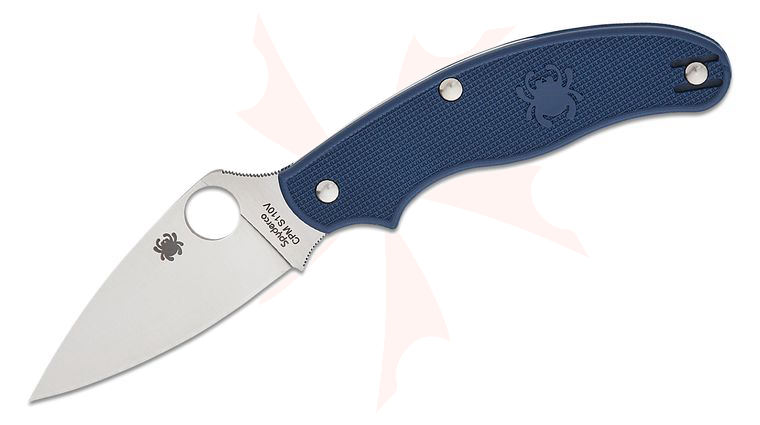 Spyderco UK Penknife Folding Knife 3 inch Satin S110V Plain Leaf-Shaped Blade, Dark Blue FRN Handles