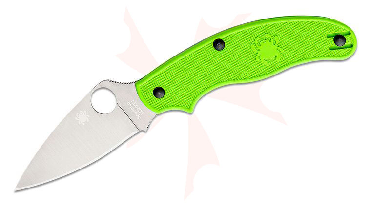 Spyderco UK Penknife Salt Folding Knife 3 inch LC200N Leaf Shaped Plain Blade, Green FRN Handles
