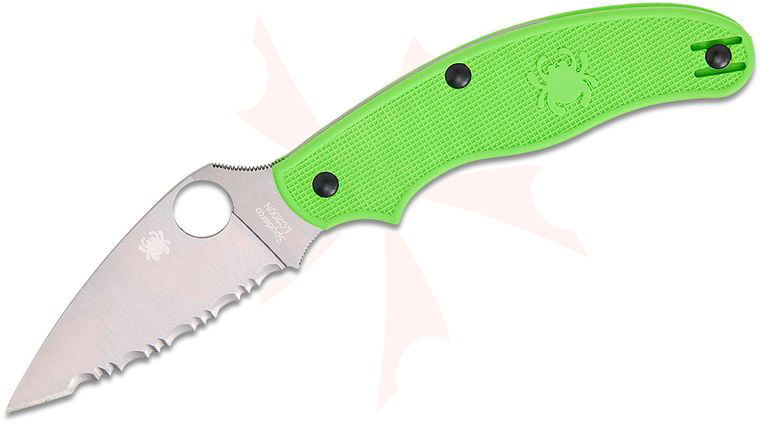 Spyderco UK Penknife Salt Folding Knife 3 inch LC200N Leaf Shaped Serrated Blade, Green FRN Handles