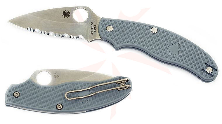 Spyderco UK Penknife 3 inch Serrated Leaf Blade, Gray FRN Handles