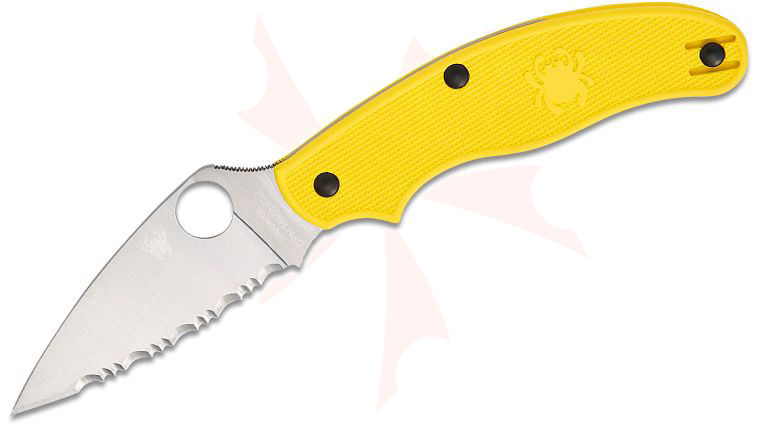 Spyderco UK Penknife Salt Folding Knife 2.93 inch CPM-MagnaCut Leaf Shaped Serrated Blade, Yellow FRN Handles