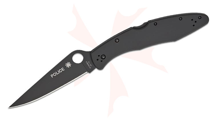 Spyderco Police Lockback Folding Knife 4.2 inch VG-10 Black TiCN Plain Blade, Black Stainless Steel Handles