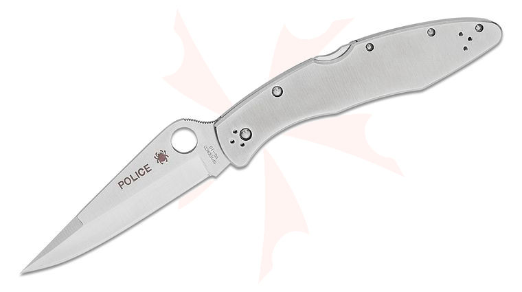 Spyderco Police Folding Knife 4.125 inch VG10 Satin Plain Blade, Stainless Steel Handles