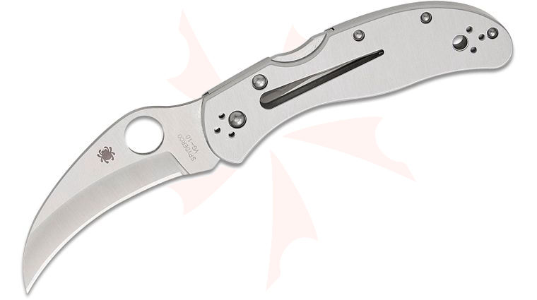 Spyderco Harpy Folding Knife 2.75 inch VG10 Satin Hawkbill Plain Blade, Stainless Steel Handles