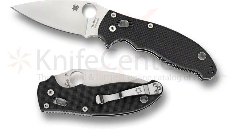 Spyderco C101GPBD30P2 Manix2 Folding Knife 3-3/8 inch CTS-BD30P2 Satin Plain Blade, Black G10 Handles