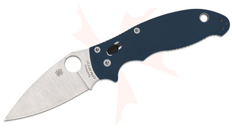 Spyderco Manix 2 Folding Knife 3.37 inch CPM-SPY27 Satin Plain Blade, Cobalt Blue G10 Handles
