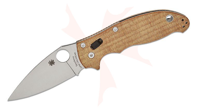 Spyderco Manix 2 Ball Bearing Lock Folding Knife 3.37 inch CPM-CruWear Satin Plain Blade, Brown Canvas Micarta Handles
