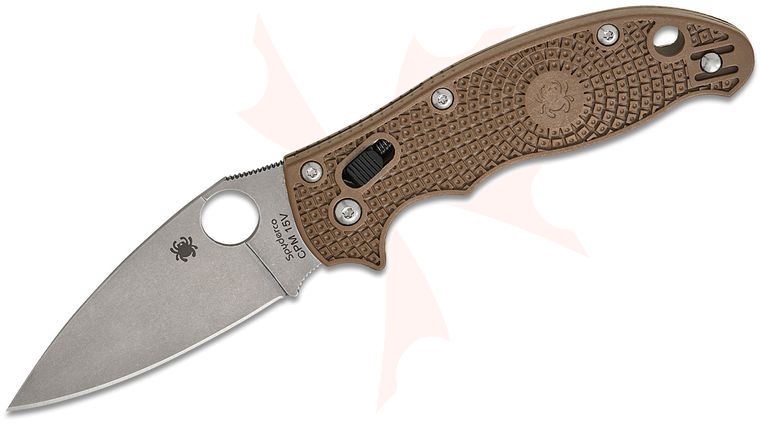 Spyderco Manix 2 Lightweight Sprint Run Folding Knife 3.37 inch CPM-15V Stonewashed Plain Blade, Brown FCRP Handles