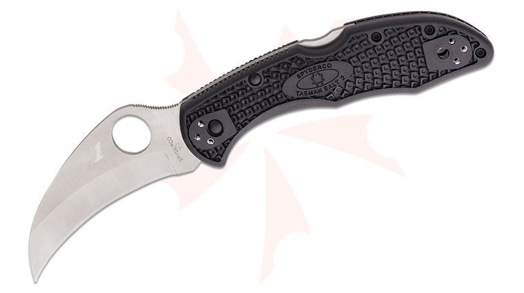 Spyderco Tasman Salt 2 Folding Knife 2.8 inch Hawkbill Blade, Black FRN Handles