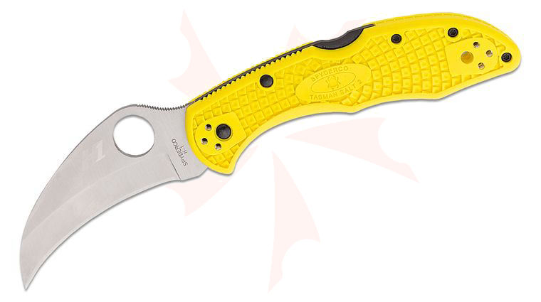 Spyderco Tasman Salt 2 Folding Knife 2.8 inch Hawkbill Blade, Yellow FRN Handles