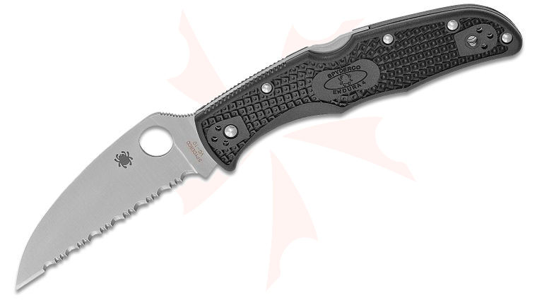 Spyderco Endura 4 Wharncliffe Folding Knife 3.78 inch VG10 Satin Serrated Blade, Black FRN Handles