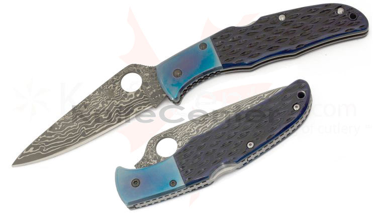 Spyderco C10JBBP Endura Folding Knife 3.75 inch VG10 Damascus Steel Blade, Blue Jigged Bone Handles, Sprint Run