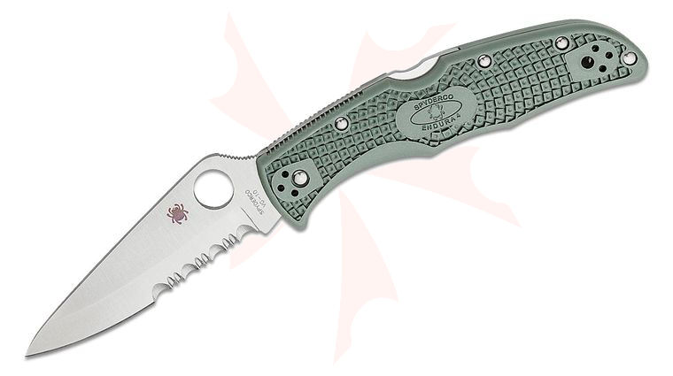 Spyderco Endura 4 Folding Knife 3.75 inch VG-10 Satin Combo Drop Point Blade, Foliage Green FRN Handles