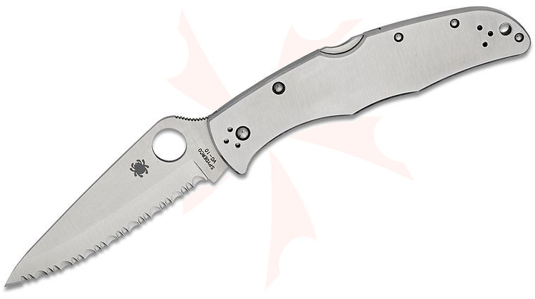 Spyderco Endura 4 Folding Knife 3.75 inch VG-10 Satin Serrated Drop Point Blade, Stainless Steel Handles