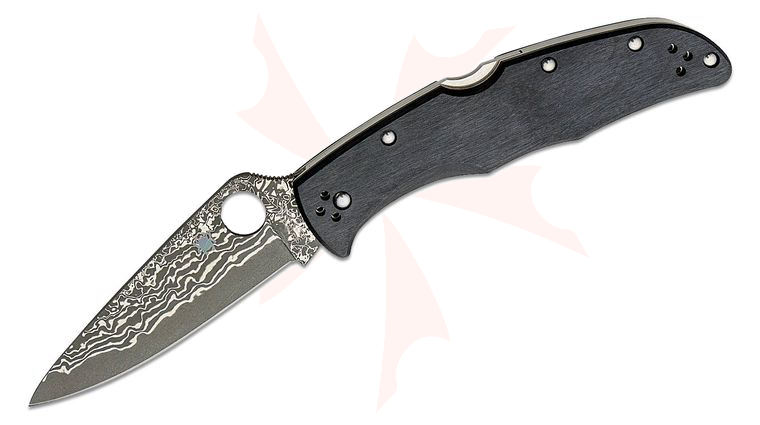 Spyderco Endura 4 Folding Knife 3.8 inch VG10 Core Damascus Plain Blade, Black Pakkawood Handles, KnifeCenter Exclusive