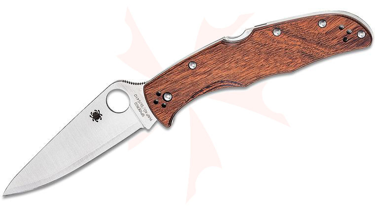 Spyderco Endura 4 Folding Knife 3.8 inch HAP40/SUS410 Satin Plain Blade, Mahogany Pakkawood Handles, KnifeCenter Exclusive