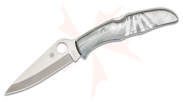 Spyderco Endura by Santa Fe Stoneworks Folding Knife 3.75 inch VG10 Plain Blade, Jewelry Collection, Mother of Pearl Webbing Onlays