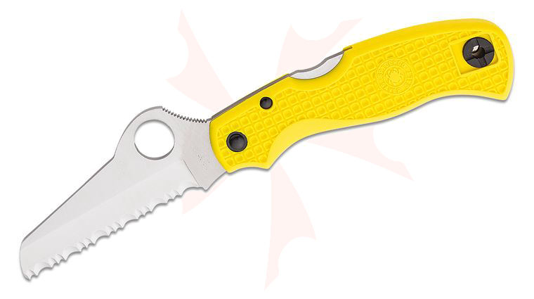 Spyderco Saver Salt Folding Knife 3.125 inch Serrated Blade, Yellow FRN Handles