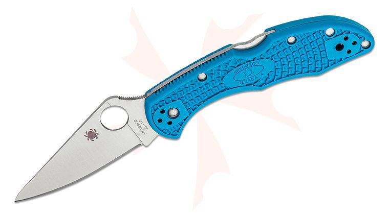 Spyderco Delica 4 Flat Ground 2-7/8 inch VG10 Satin Plain Blade, Blue FRN Handles