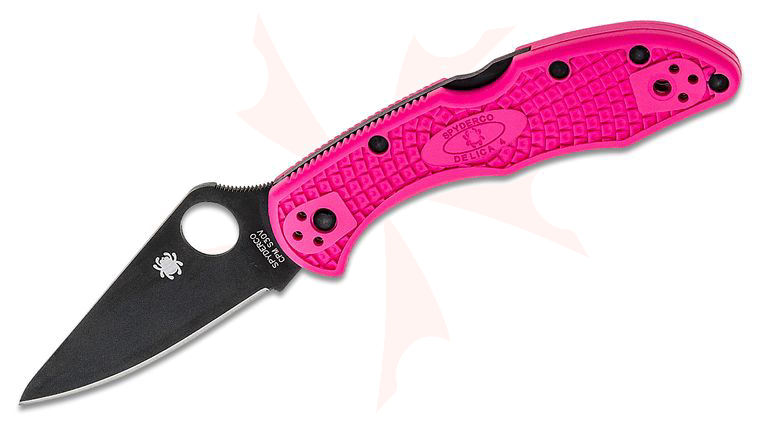 Spyderco Delica 4 Lightweight Folding Knife 2.9 inch S30V Black TiCN Plain Blade, Pink FRN Handles