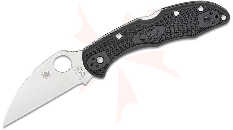 Spyderco Delica 4 Wharncliffe Folding Knife 2.87 inch VG10 Satin Plain Blade, Black FRN Handles
