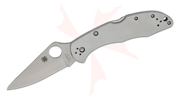 Spyderco Delica 4 Folding Knife 2-7/8 inch VG10 Satin Plain Blade, Stainless Steel Handles