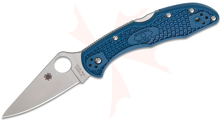 Spyderco Delica 4 Lightweight Folding Knife 2.9 inch CPM-SPY27 Satin Plain Blade, Cobalt Blue FRN Handles