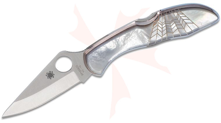 Spyderco Delica 4 by Santa Fe Stoneworks Folding Knife 2-7/8 inch VG10 Plain Blade, Mother of Pearl Handles