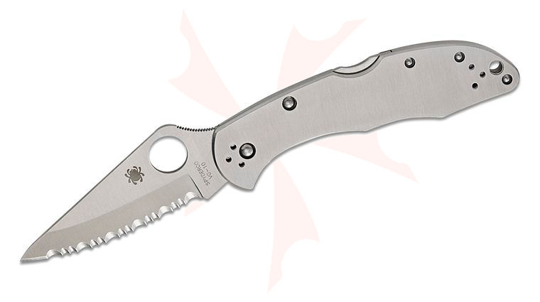 Spyderco Delica 4 Folding Knife 2-7/8 inch VG10 Satin Serrated Blade, Stainless Steel Handles