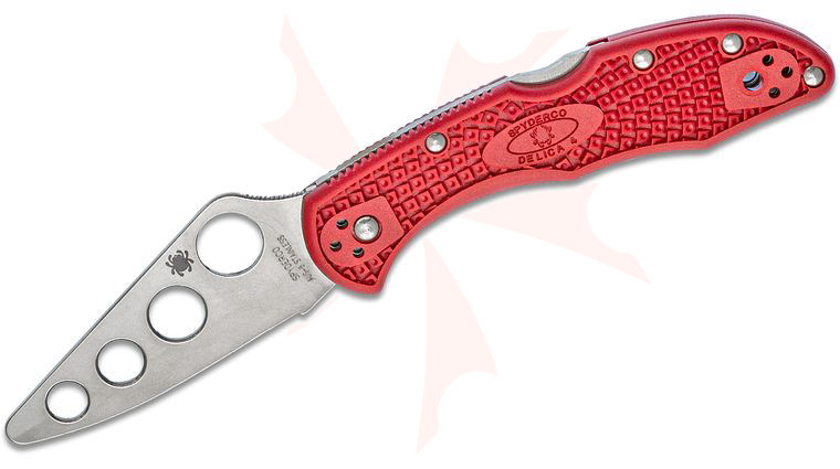 Spyderco Delica 4 Trainer Folding Knife 2.75 inch Unsharpened Blade, Red FRN Handles