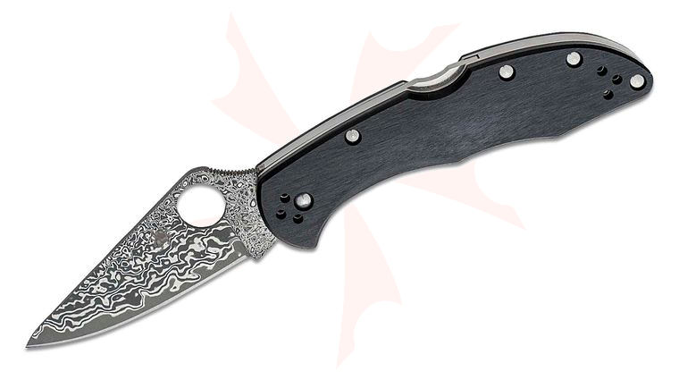 Spyderco Delica 4 Folding Knife 2.9 inch VG10 Damascus Plain Blade, Black Pakkawood Handles, KnifeCenter Exclusive