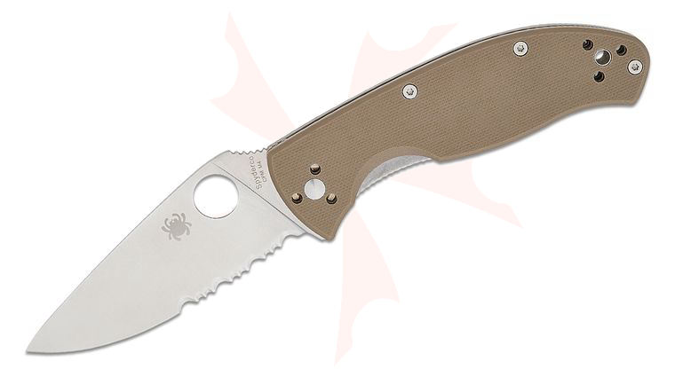 Spyderco Tenacious Folding Knife 3.35 inch CPM-M4 Satin Combo Blade, Brown G10 Handles