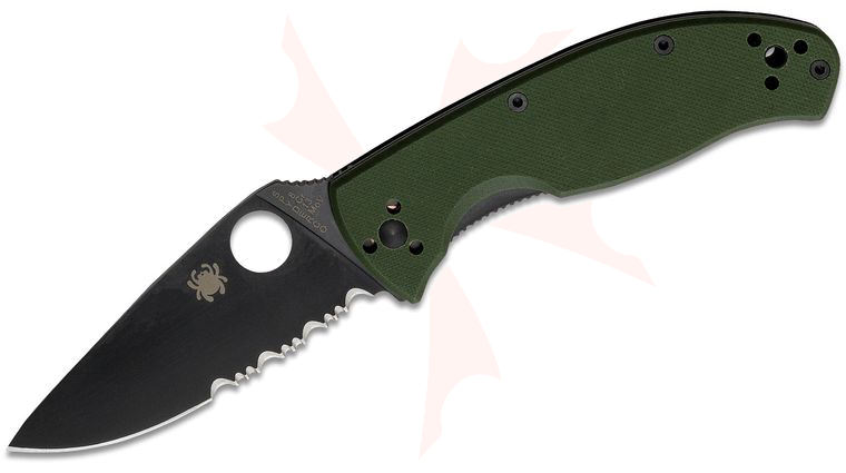 Spyderco Tenacious Distributor Exclusive Folding Knife 3-3/8 inch Black Combo Blade, Foliage Green G10 Handles